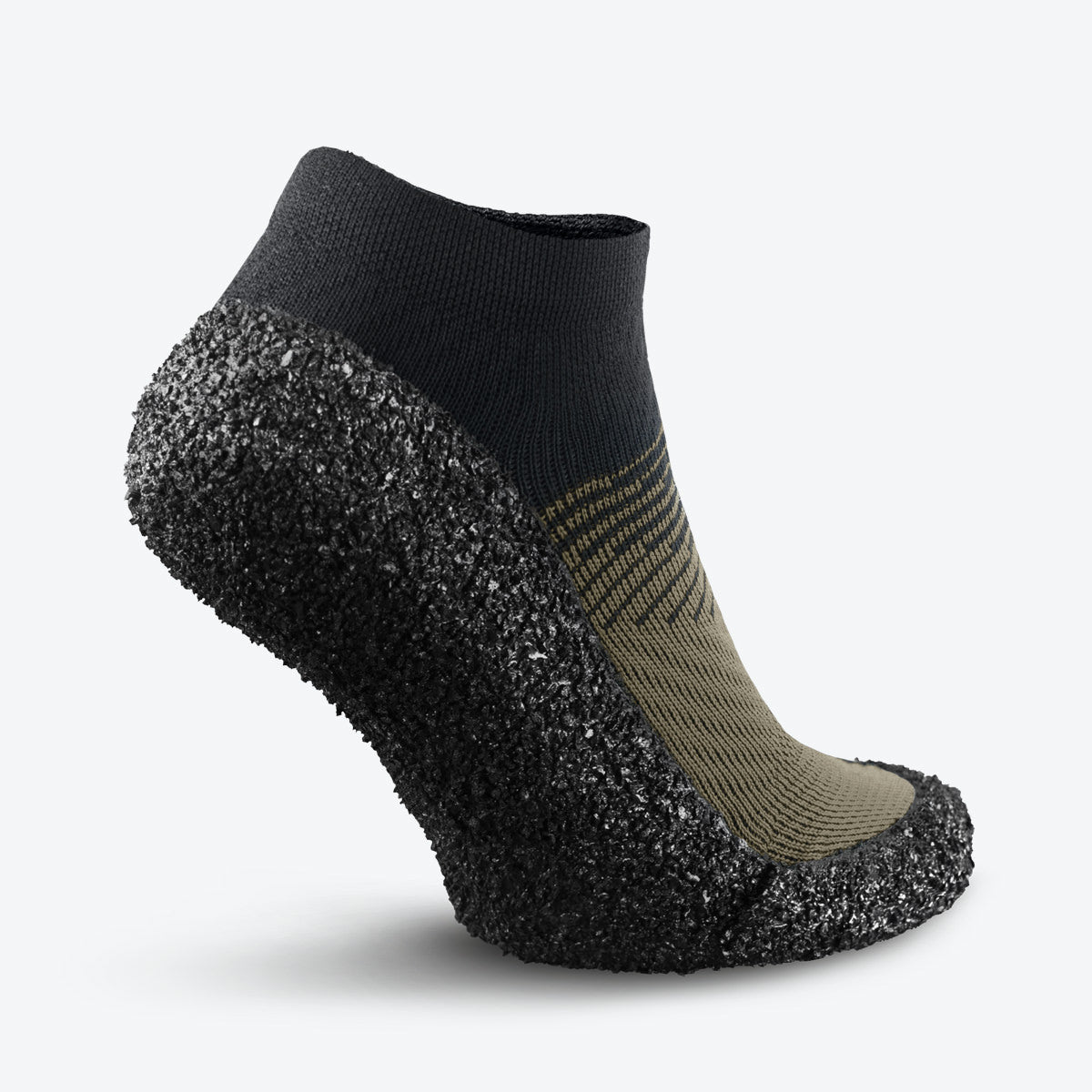 Back angle of Skinners sock shoe in moss green, highlighting its slip-on design and reinforced heel.