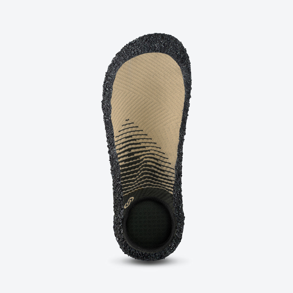 Top view of sand-colored Skinners sock shoe, featuring a breathable upper and ergonomic fit.