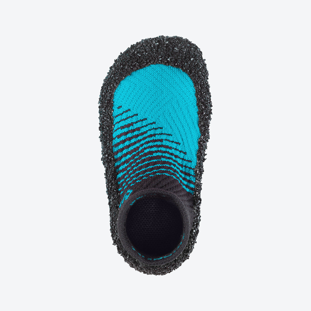 Top view of lagoon-blue Skinners KIDS-2 sock shoe, highlighting its breathable and lightweight design.