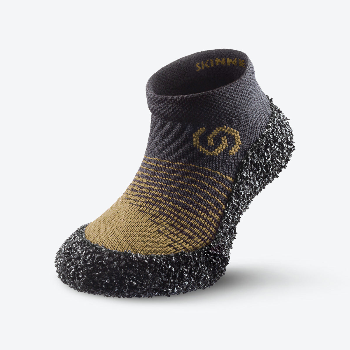 Side view of moss-green Skinners KIDS-2 sock shoe, blending functionality with a modern design.