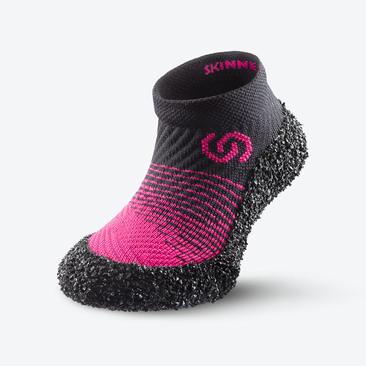 Side view of rose-colored Skinners KIDS-2 sock shoe, designed for comfort and flexibility.