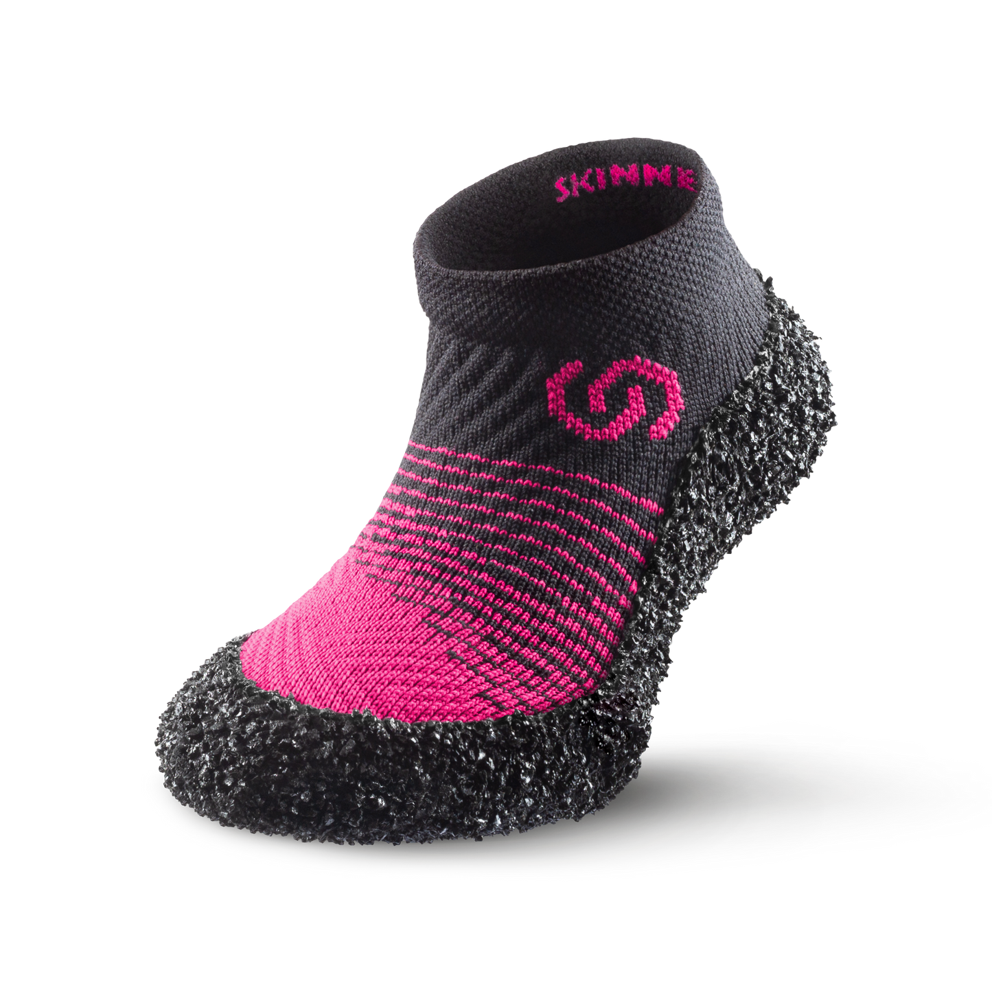 Side view of rose-colored Skinners KIDS-2 sock shoe with a unique contoured design for all-day comfort.