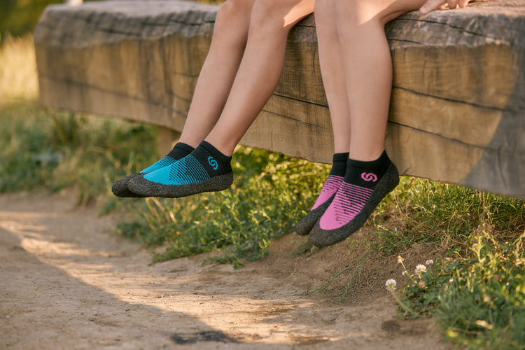 An image showcasing Skinners' Kids 2.0 Barefoot Sock Shoe Range, providing comfort during school or playdates, ensuring comfort and safety for little adventurers.