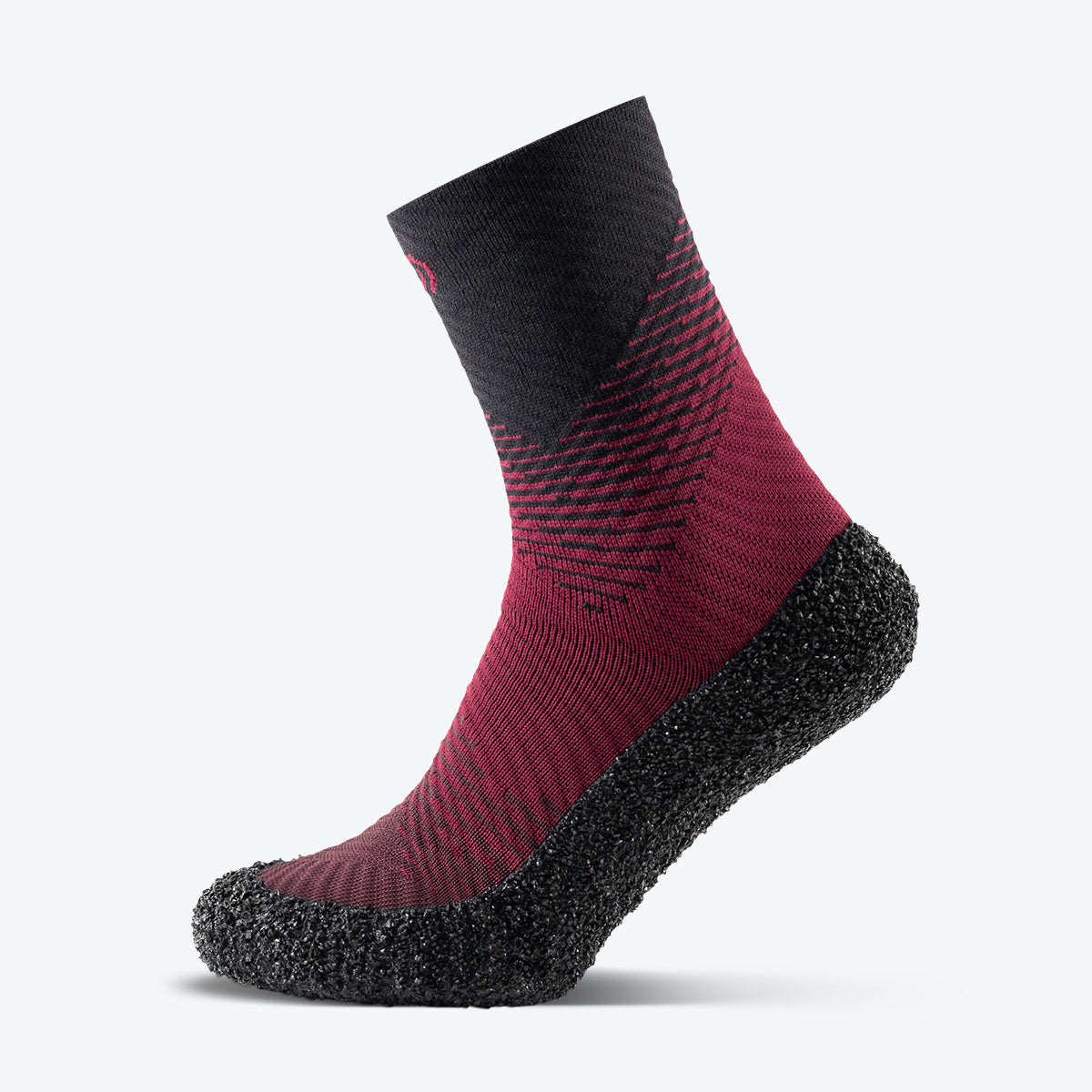 Side view of Carmine red Skinners compression socks, blending modern aesthetics with functional compression support.