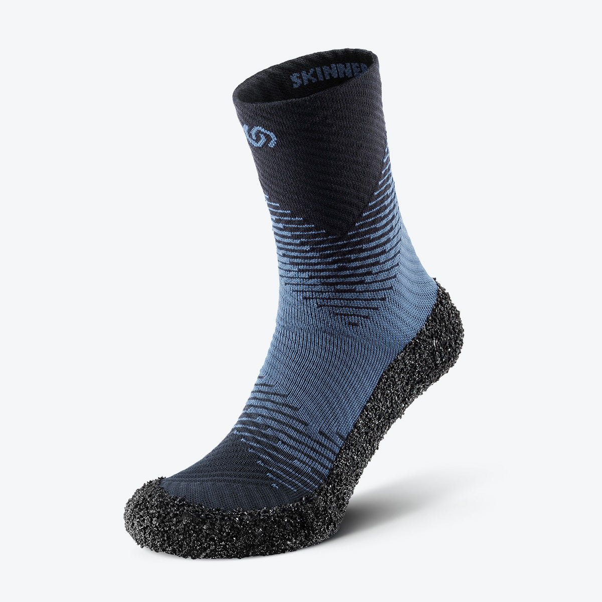 Front view of Pacific blue Skinners compression socks, showcasing their snug and ergonomic fit.