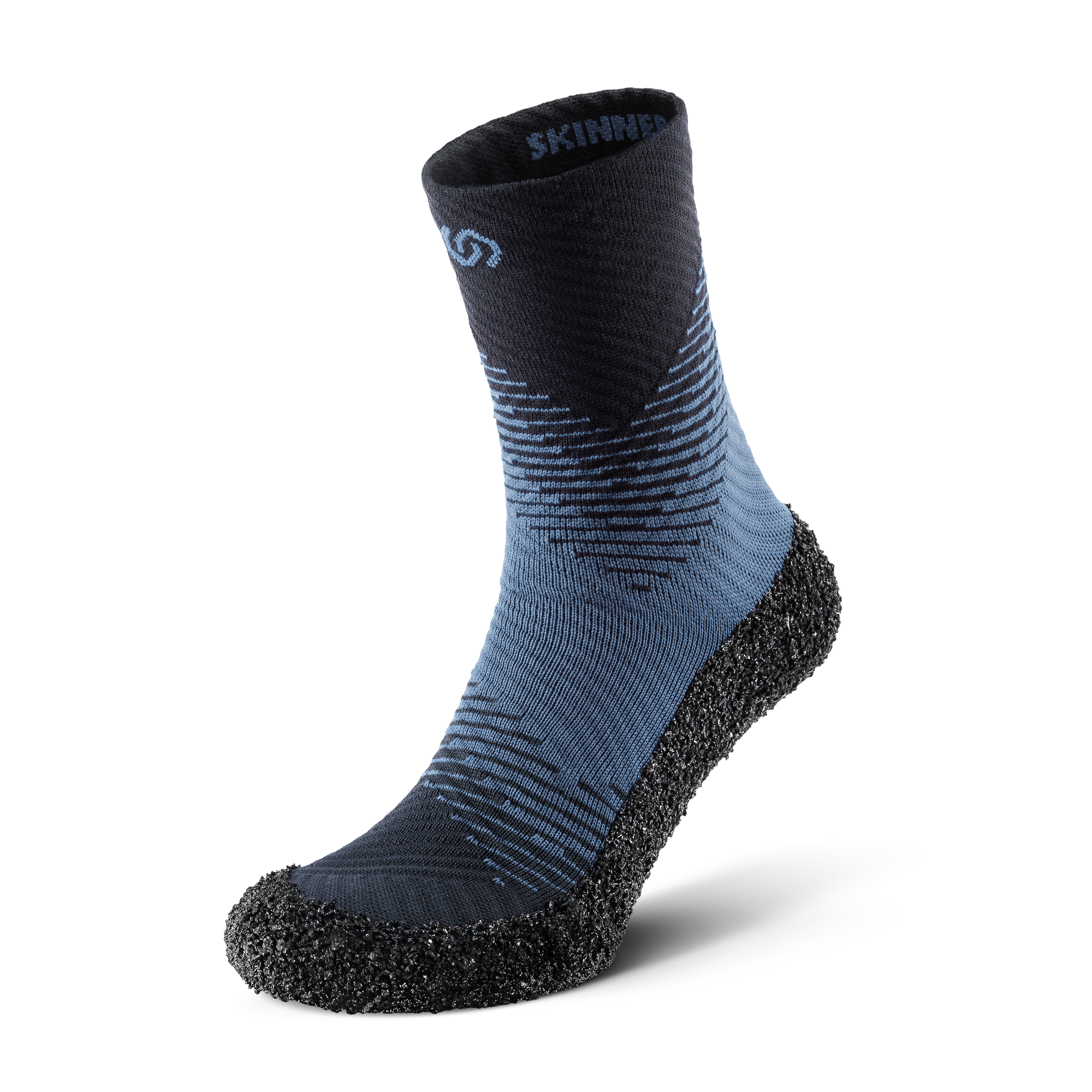 Front view of Pacific blue Skinners compression socks with a sleek and ergonomic fit, highlighting their modern design.