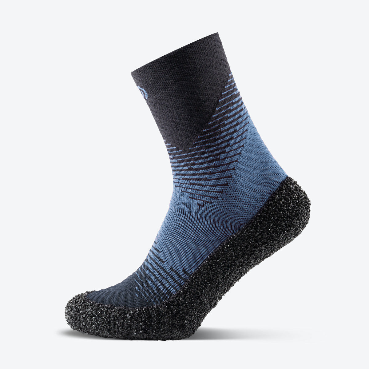 Side view of Pacific blue Skinners compression socks, showcasing a snug fit and durable material for performance.