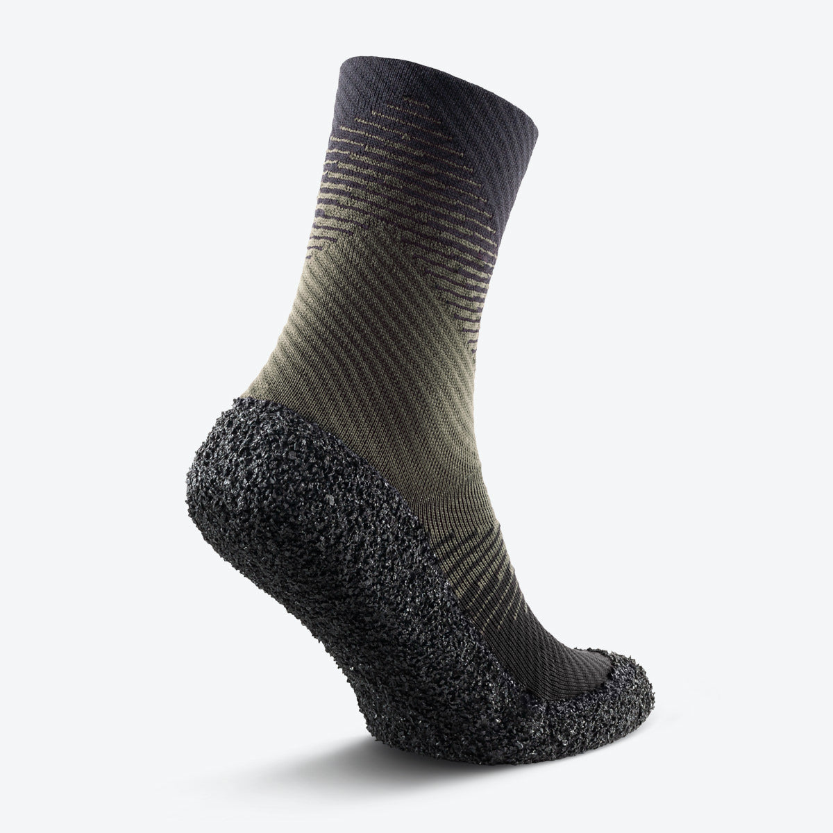 Back view of pine-colored Skinners compression socks, highlighting their contoured fit and reinforced support.