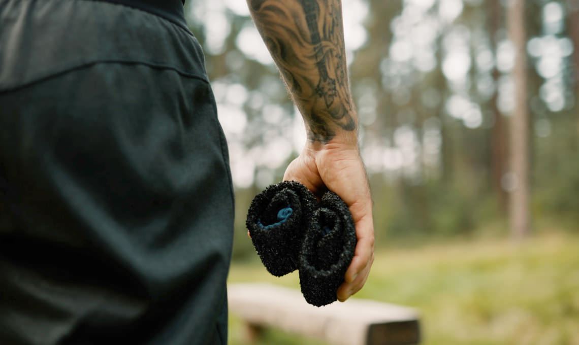 An image showcasing the compact nature of Skinners' Barefoot Sock Shoes, designed for versatile use in adventures, running, and leisure.